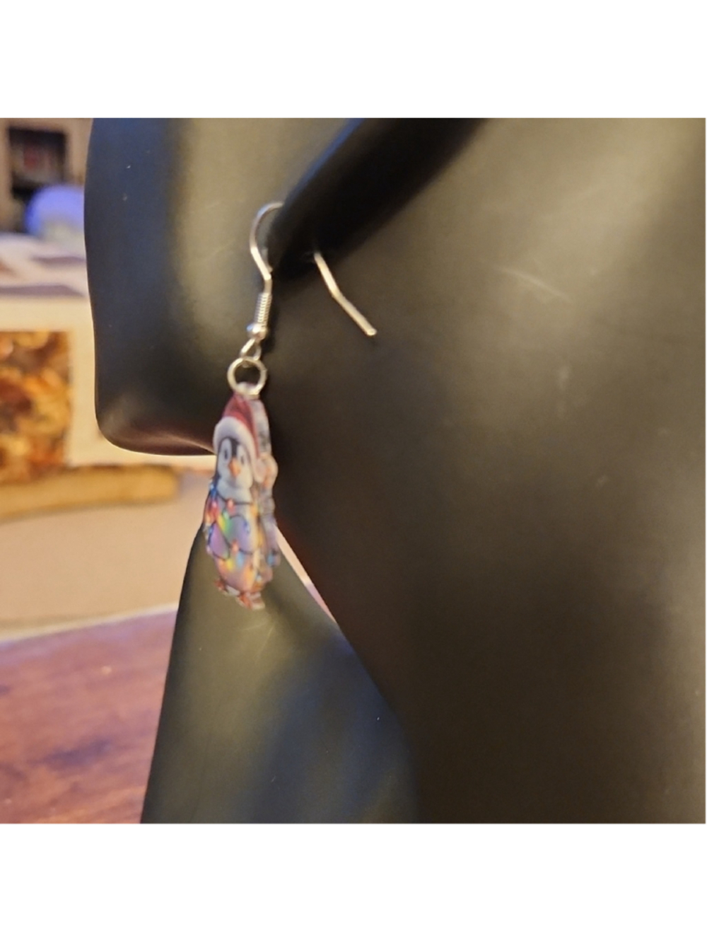 Christmas Penguin Earrings Acrylic - Picture 5 of 7